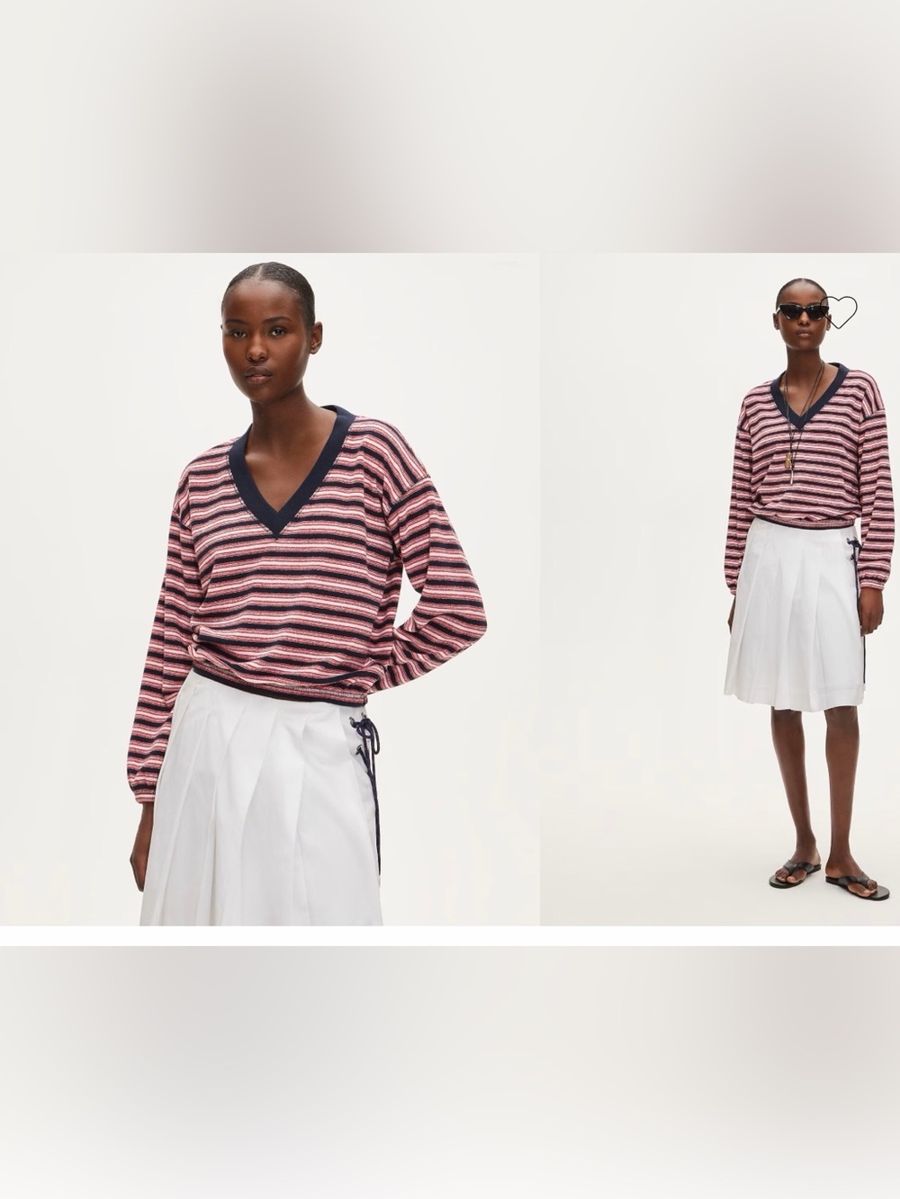 J. Crew Towel terry Red and Navy Striped V-Neck sweatshirt Size XS